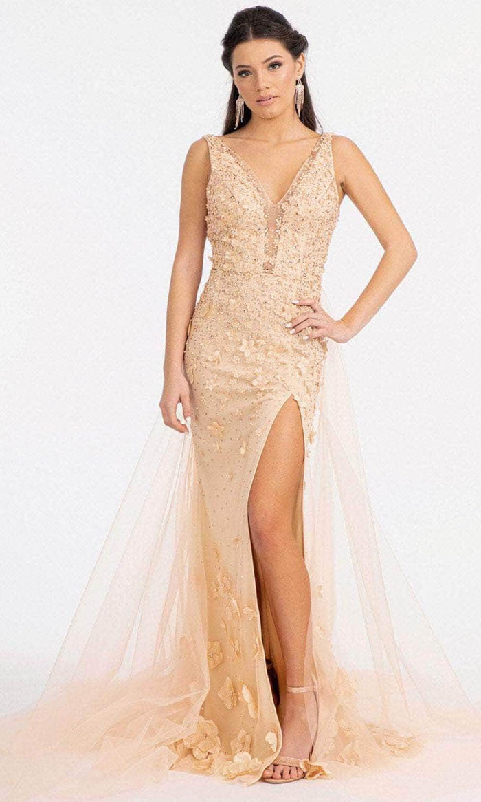 GLS by Gloria GL3011 - V-Neck Overskirt Prom Gown Special Occasion Dress XS / Champagne