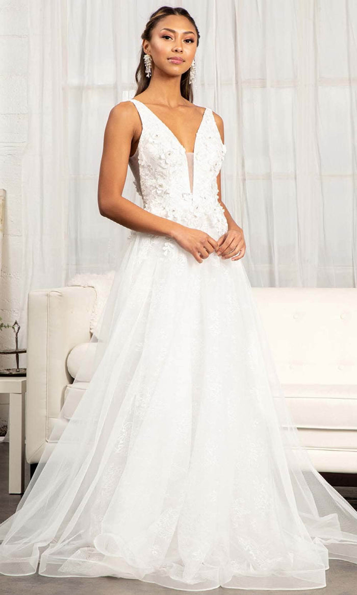 GLS by Gloria GL3012 - Sleeveless Deep V-neckline Evening Gown Bridal Dresses XS / Ivory