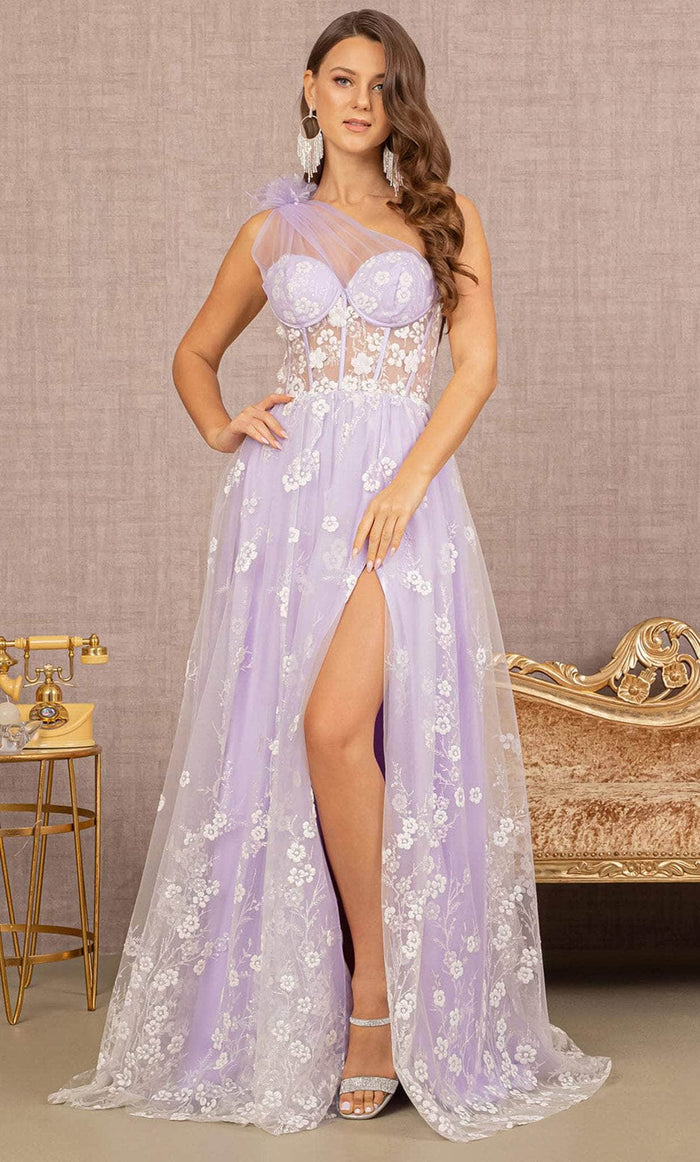 GLS by Gloria GL3134 - Asymmetric Floral Glitters Prom Gown Special Occasion Dress XS / Lavender