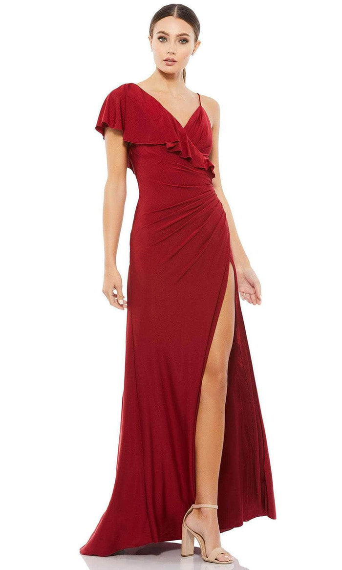 Ieena Duggal 11257 - Flounced Sleeve Evening Dress Special Occasion Dress 0 / Wine