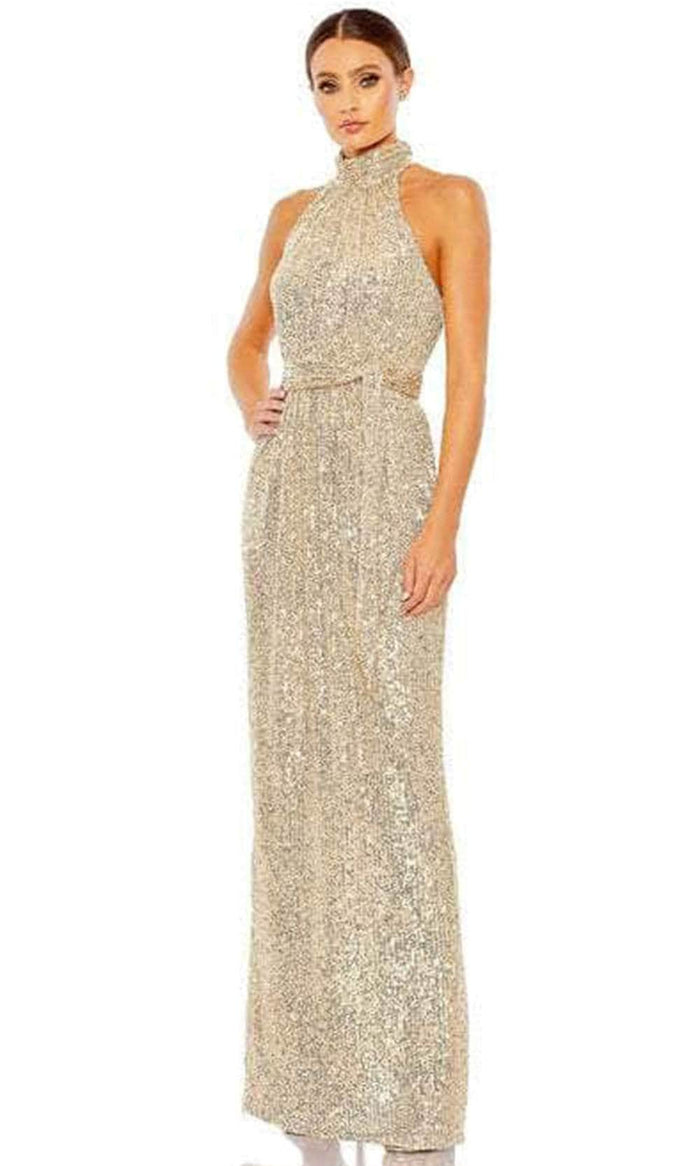 Ieena Duggal 11281 - Halter Sequin Sheath Dress Special Occasion Dress 0 / Champagne
