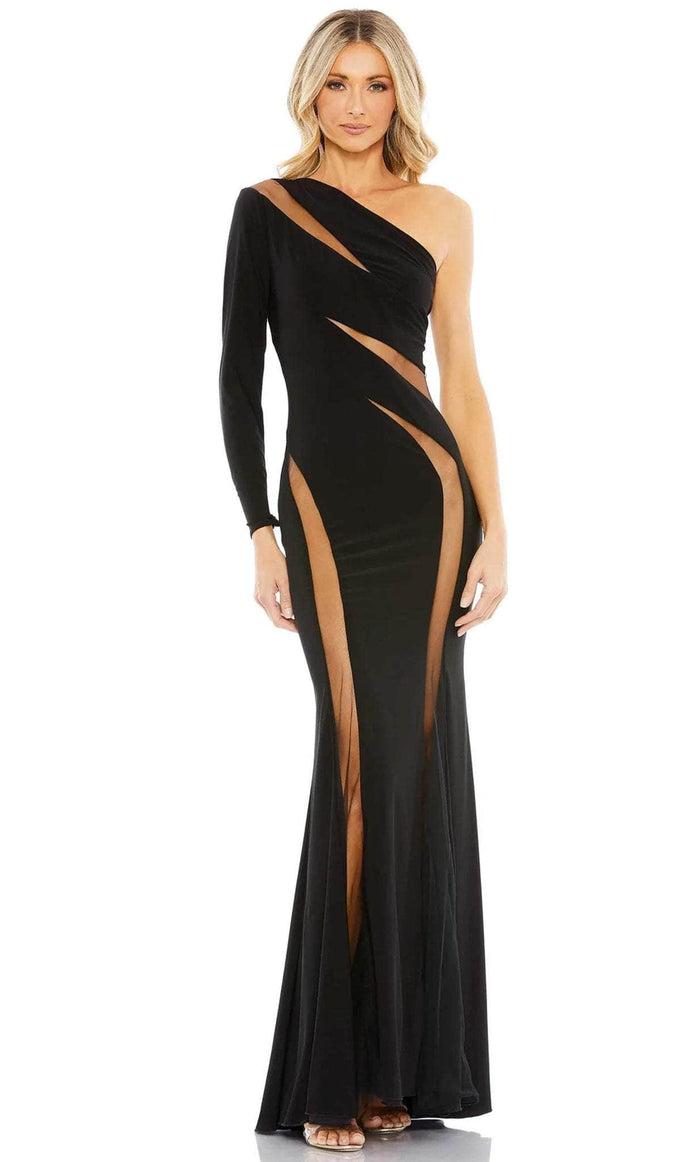 Ieena Duggal 11311 - Asymmetrical Mesh Cut Elegant Gown Prom Dresses 0 / Black