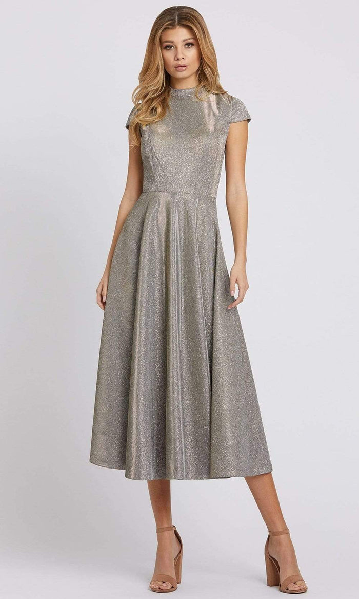Ieena Duggal - 26151 Tea Length Metallic Glitter A-Line Dress Cocktail Dresses 0 / Silver