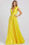 Ieena Duggal - 26285I Deep V Neck Pleated Flowy A-Line Gown Prom Dresses 0 / Lemon