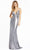 Ieena Duggal - 26408 Plunging Neck Lustrous Evening Gown Evening Dresses 0 / Silver