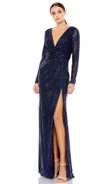 navy blue long sleeve sequin dress Mac Duggal Sequin Long Sleeve Gown - Olive (Green)