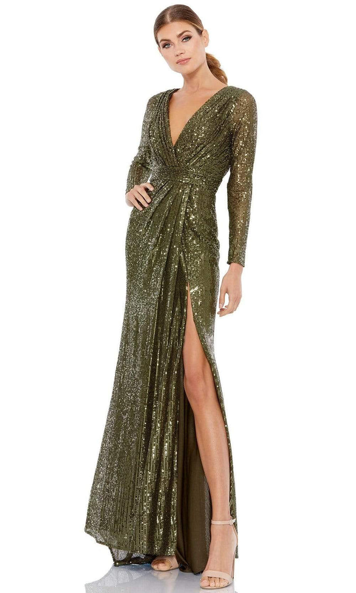 Ieena Duggal - 26490I Long Sleeve Sequin Ornate Dress Evening Dresses 0 / Olive
