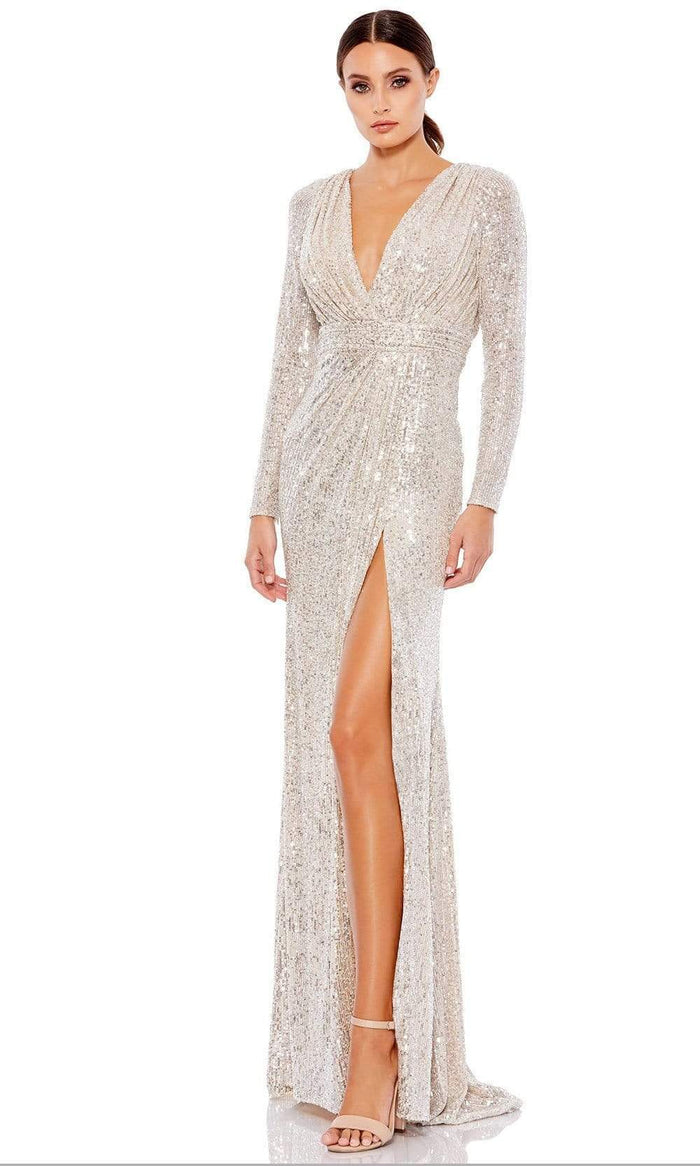 Ieena Duggal - 26490I Long Sleeve Sequin Ornate Dress Evening Dresses 0 / Silver