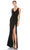 Ieena Duggal - 26513 Sleeveless V-Neck High Leg Slit Fitted Gown Evening Dresses 0 / Black