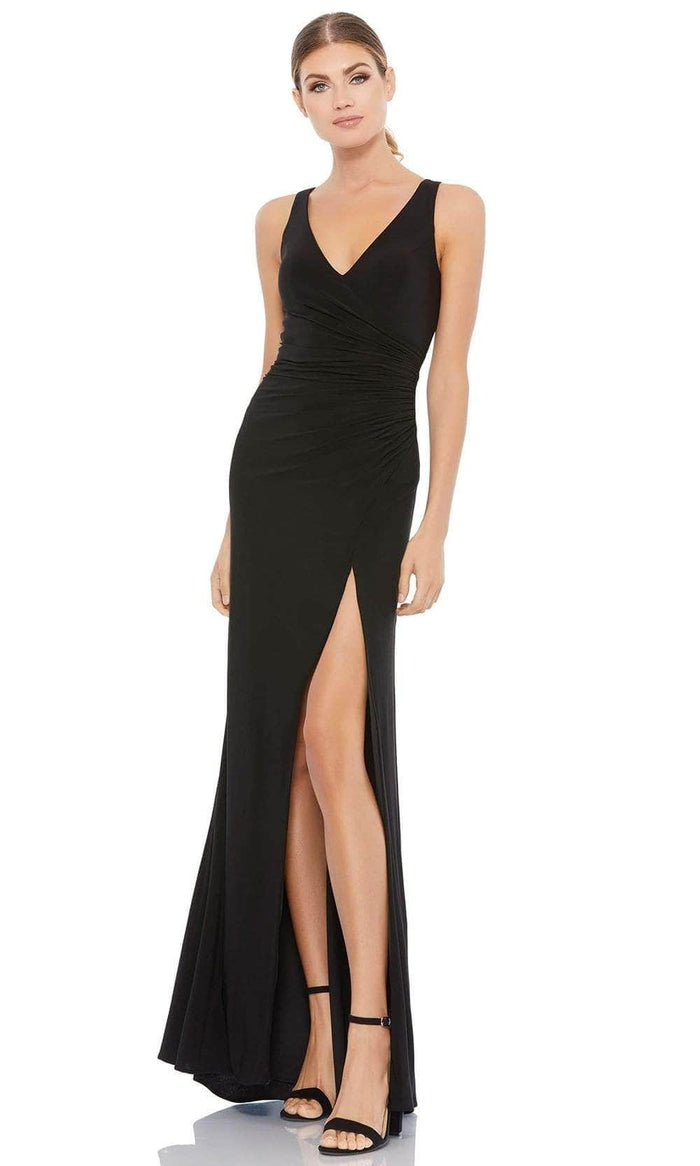 black junior prom dresses Ieena for Mac Duggal - Black Faux Wrap Sleeveless V Neck Gown