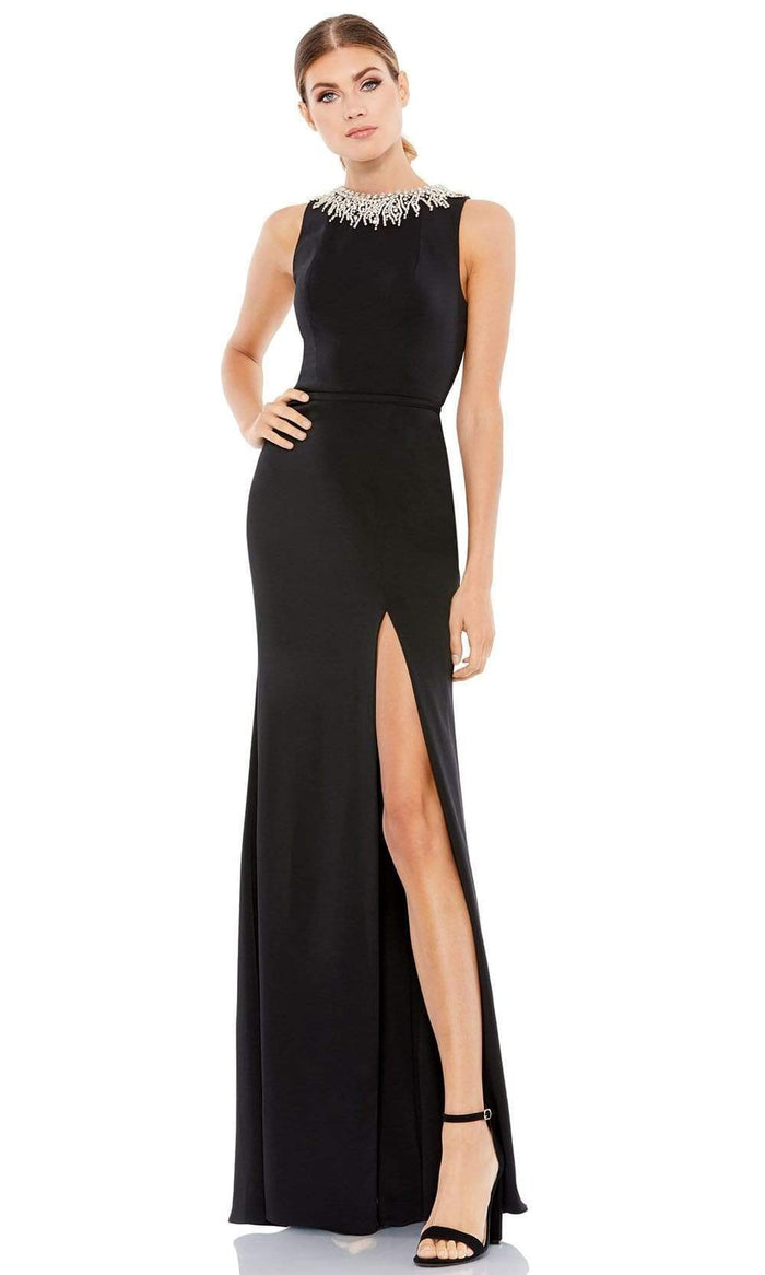 Ieena Duggal - 26516 Jeweled High Slit Sheath Dress Evening Dresses 0 / Black