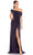 Ieena Duggal - 26517 Asymmetric Off-Shoulder Neckline High Slit Gown Evening Dresses 0 / Charcoal