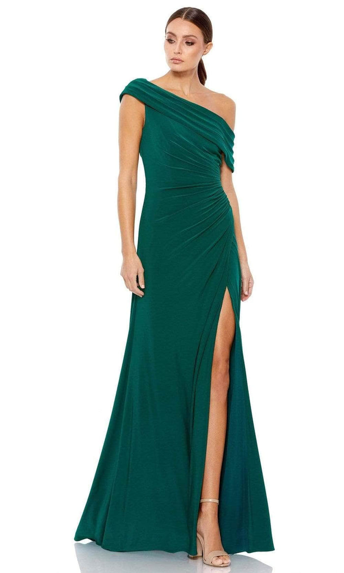 Ieena Duggal - 26517 Off-Shoulder Neckline High Slit Gown Evening Dresses 0 / Emerald Green
