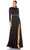 Ieena Duggal - 26524 Crystal Trim Long Sleeve High Slit A-Line Gown Evening Dresses 0 / Black