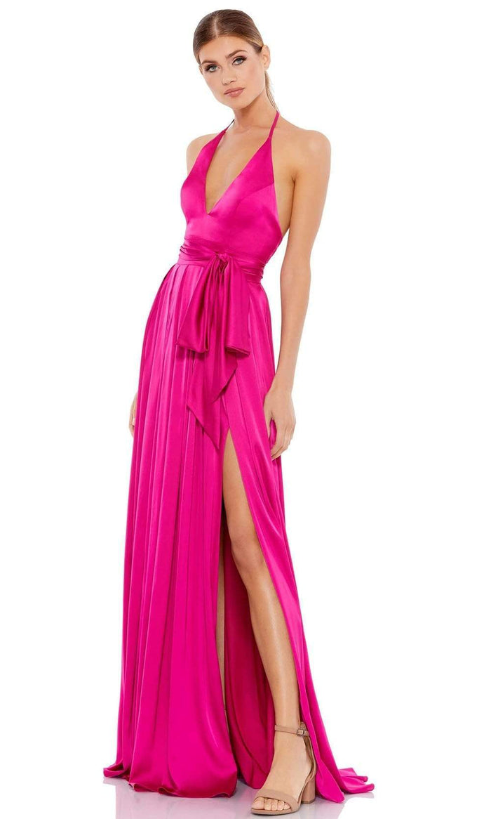 Ieena Duggal - 26531 Halter V-Neckline High Leg Slit A-Line Gown Evening Dresses 0 / Magenta