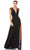 Ieena Duggal - 26540 V-Neck Beaded Shoulders A-Line Gown With Slit Evening Dresses 0 / Black