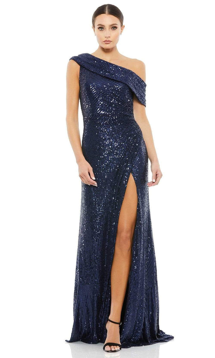 Ieena Duggal - 26550I Draped One Shoulder Sequin Gown Evening Dresses 0 / Midnight