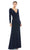 Ieena Duggal - 26573 Long Sleeve V-Neck Sheath Gown Special Occasion Dress 0 / Midnight