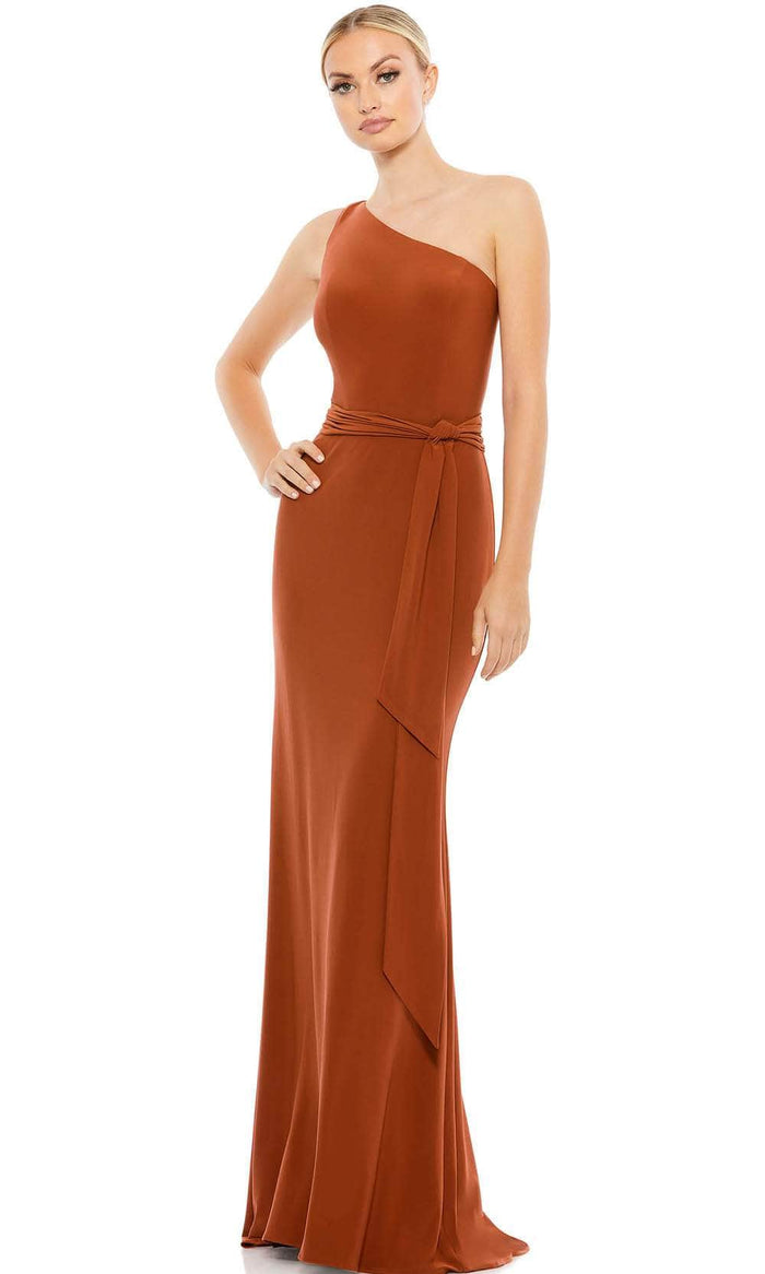 Ieena Duggal 26581 - One Shoulder Jerser Gown Special Occasion Dress 0 / Brick