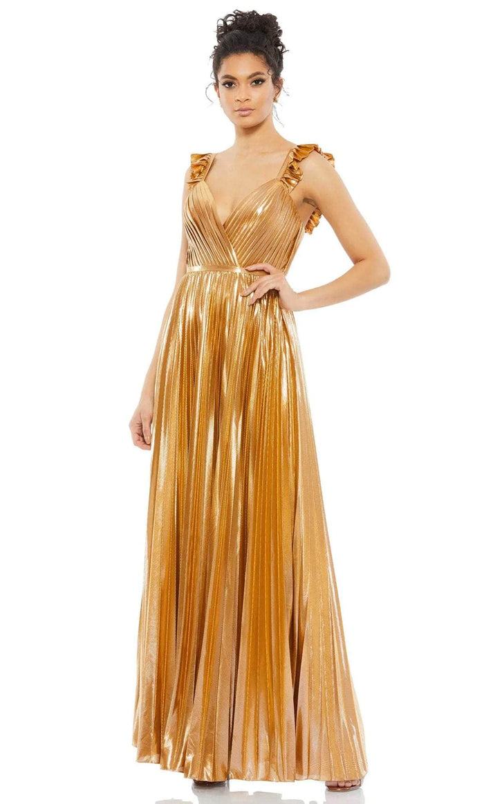 Ieena Duggal 26609 - Sleeveless Pleated Prom Dress Evening Dresses 0 / Gold