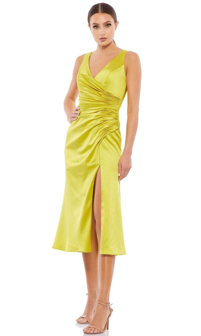 Ieena Duggal 26625 - Sleeveless Surplice Bodice Tea-Length Dress Special Occasion Dress 0 / Chartruese
