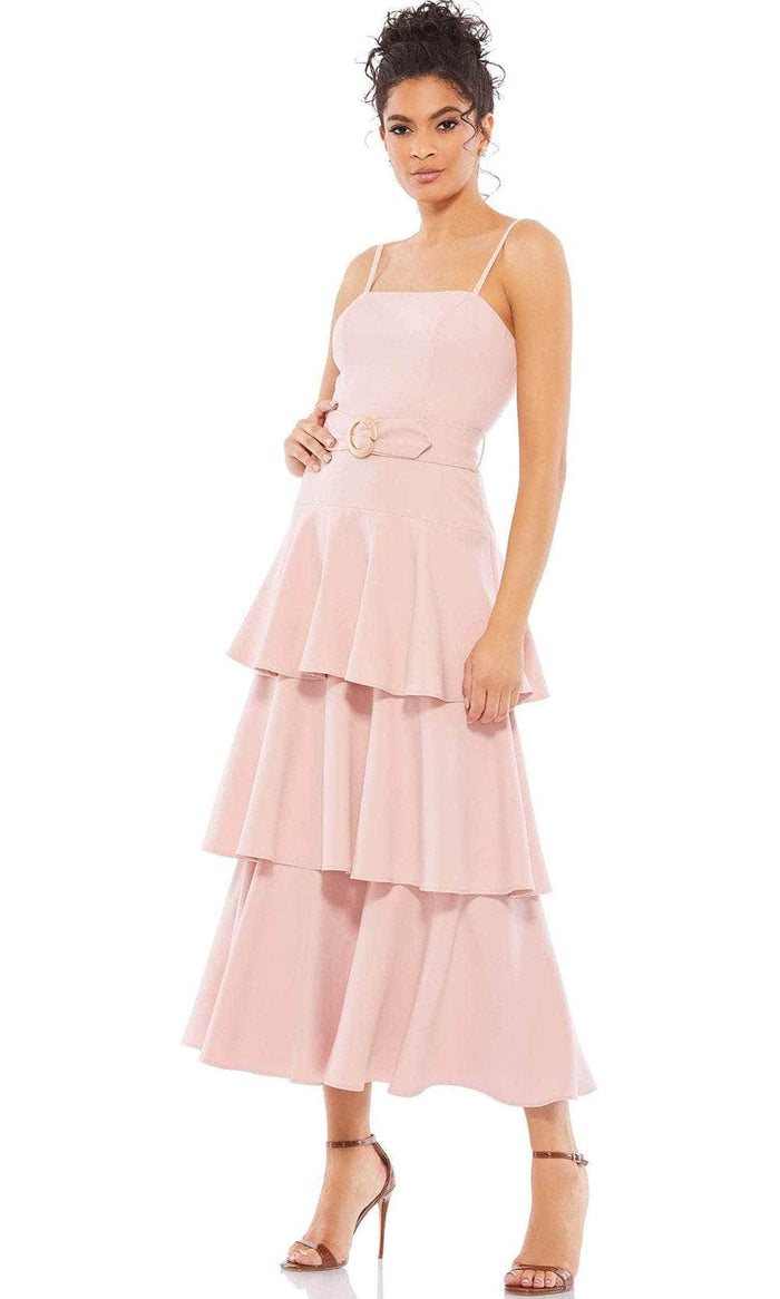 Ieena Duggal 26629 - Spaghetti Straps Tiered Tea-Length Dress Special Occasion Dress 0 / Rose Pink