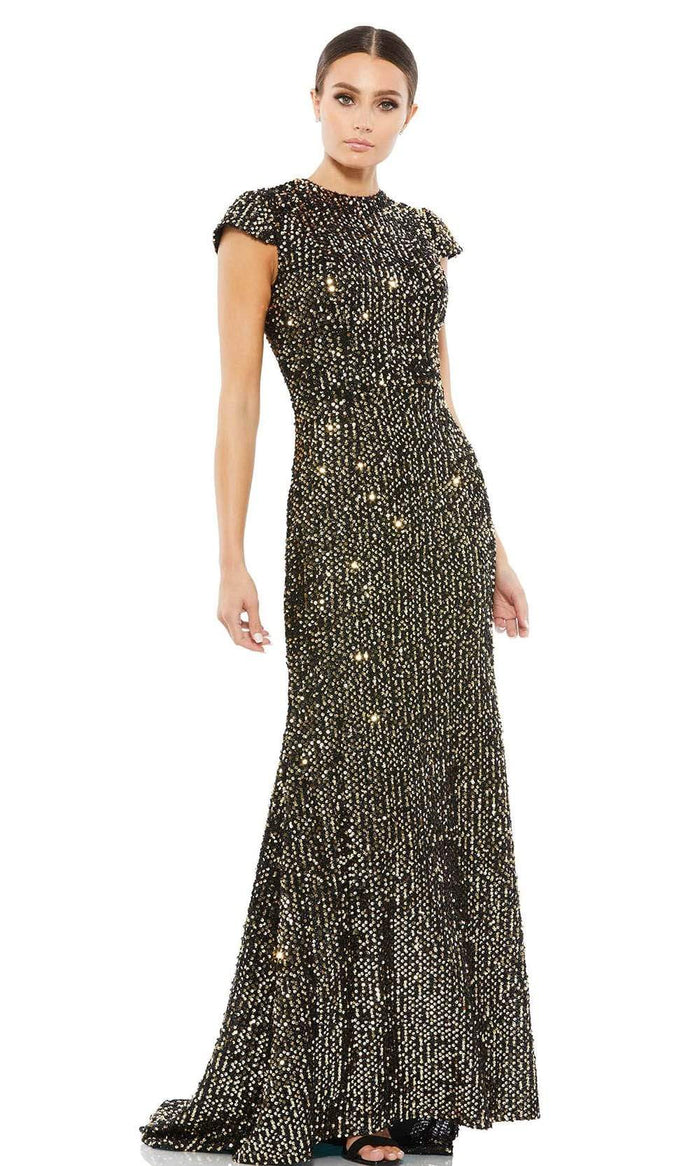 Ieena Duggal - 26647 Cap Sleeve Sequin Dress Special Occasion Dress 0 / Black Gold