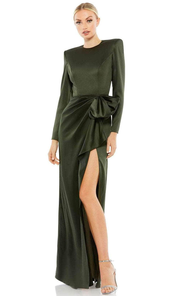 Ieena Duggal 26676 - Bow Ornate Slit Evening Dress Special Occasion Dress 0 / Olive