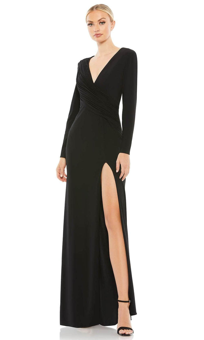 Ieena Duggal 26686 - Long Sleeves Deep V-neck Evening Gown Evening Dresses 2 / Black