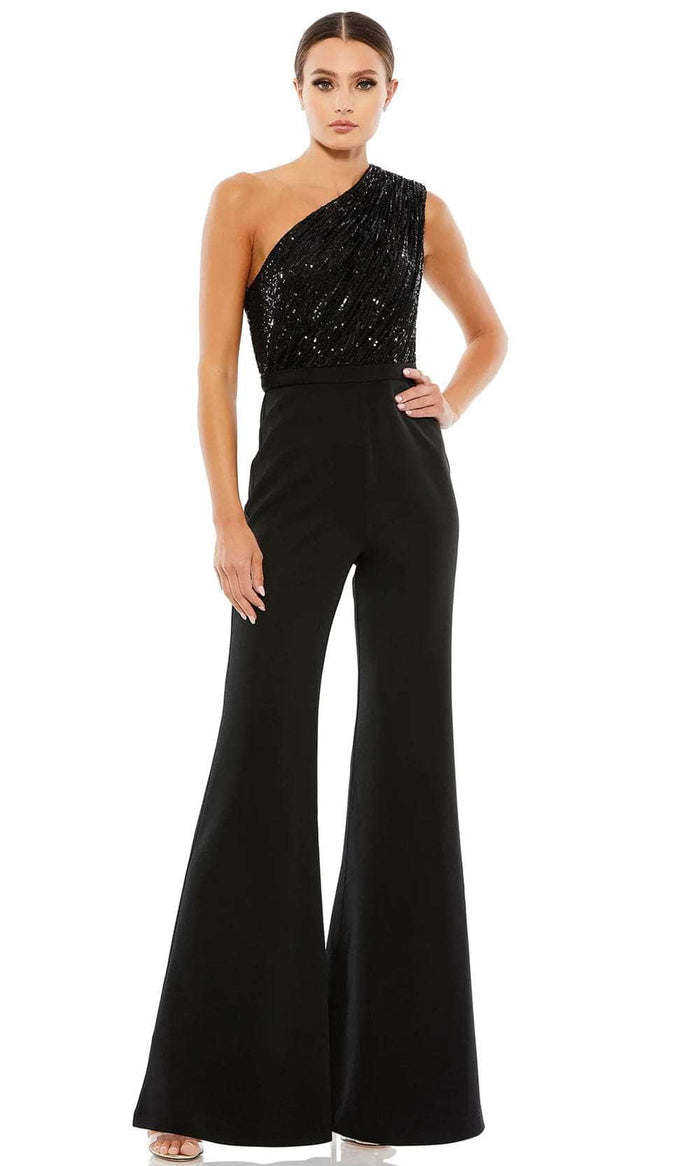Ieena Duggal 26716 - Asymmetric Sequined Jumpsuit Formal Pantsuits 0 / Black