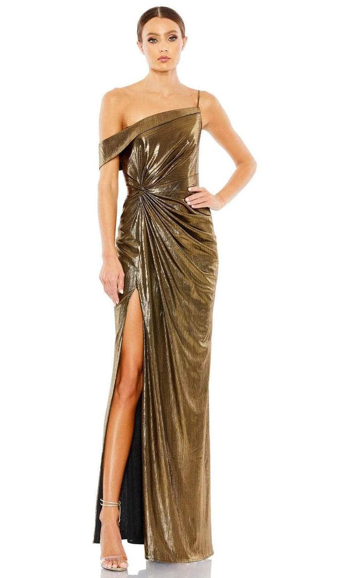 Ieena Duggal 26728 - Metallic One Shoulder Evening Dress In Gold