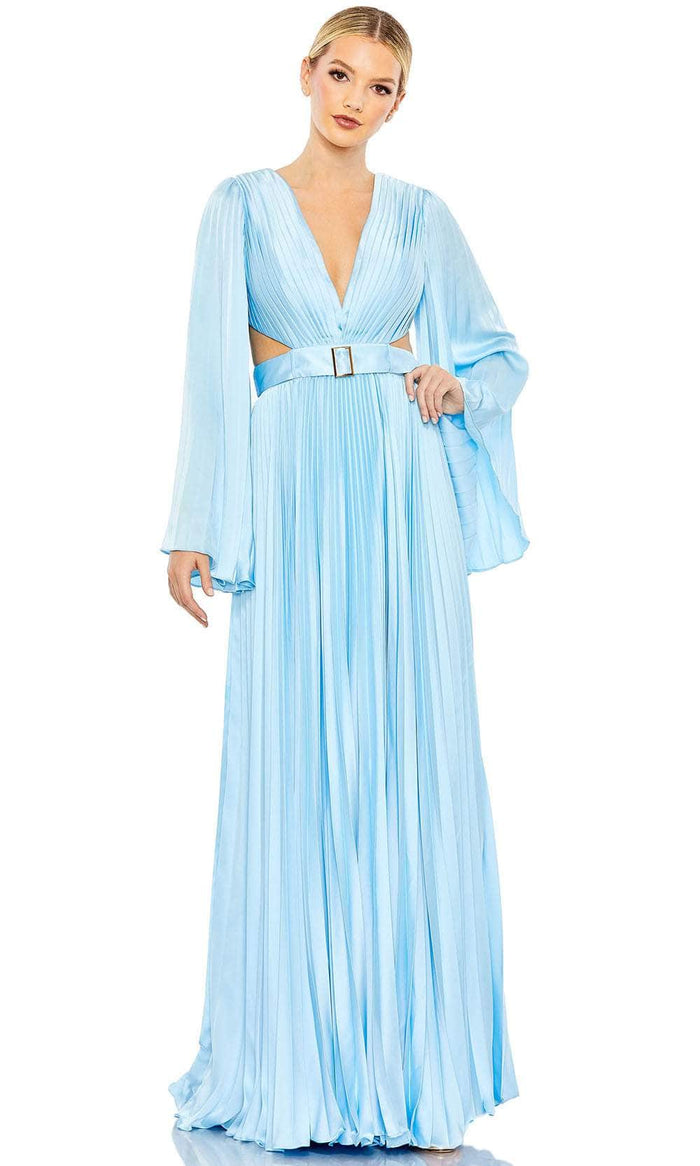 Ieena Duggal 26732 - Long Sleeve With Belt A-Line Dress Special Occasion Dress 0 / Ice Blue