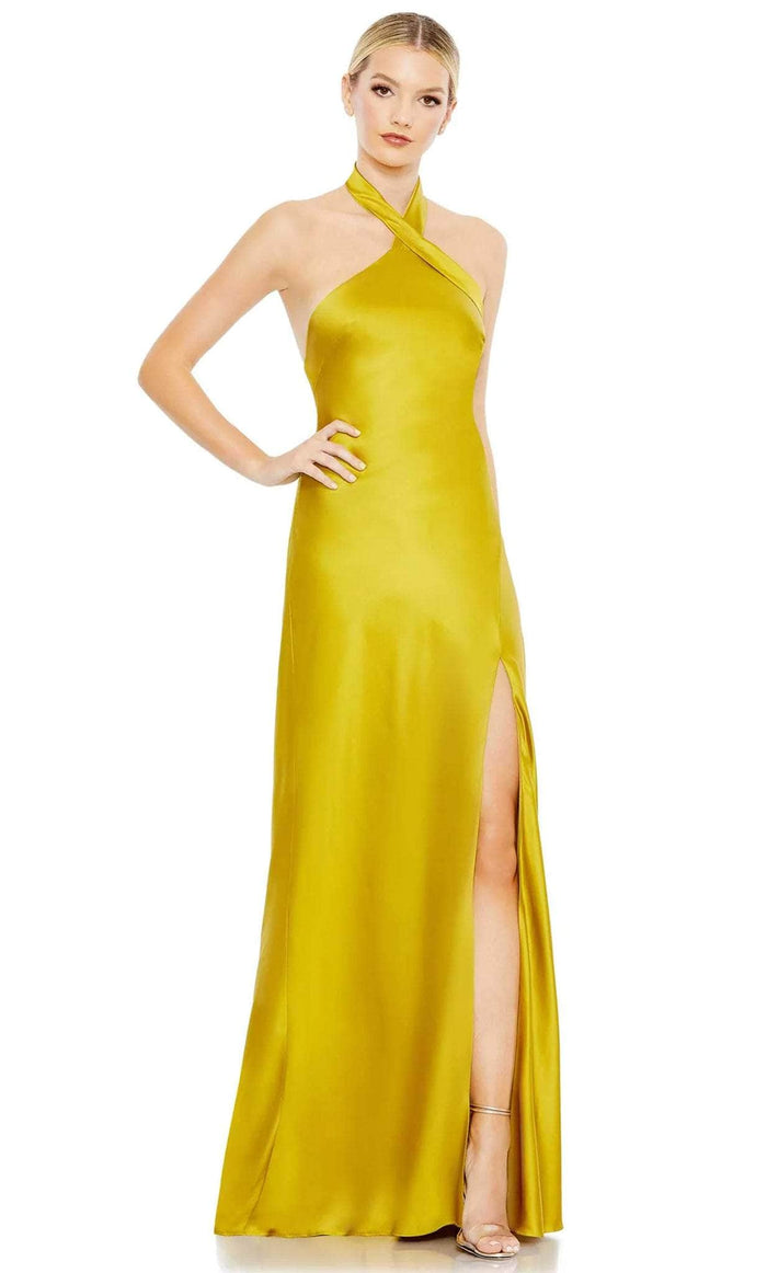 Ieena Duggal 26925 - Asymmetric Halter Prom Gown 0 / Chartreuse