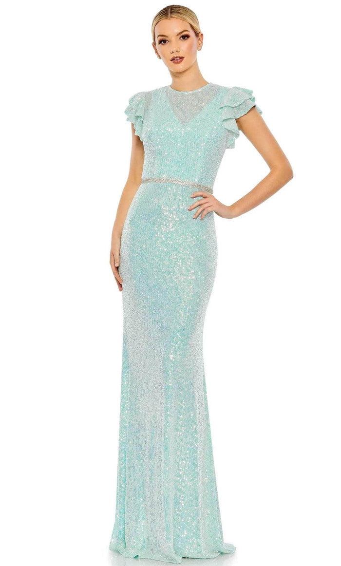 Ieena Duggal 26942 - Illusion High Neck Sequined Gown Evening Dresses 0 / Ice Blue
