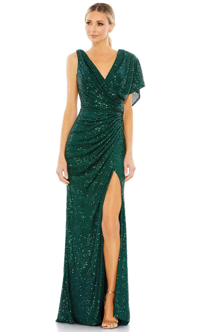 Ieena Duggal 26988 - V-Neck Cowl Back Gown Prom Dresses 0 / Emerald