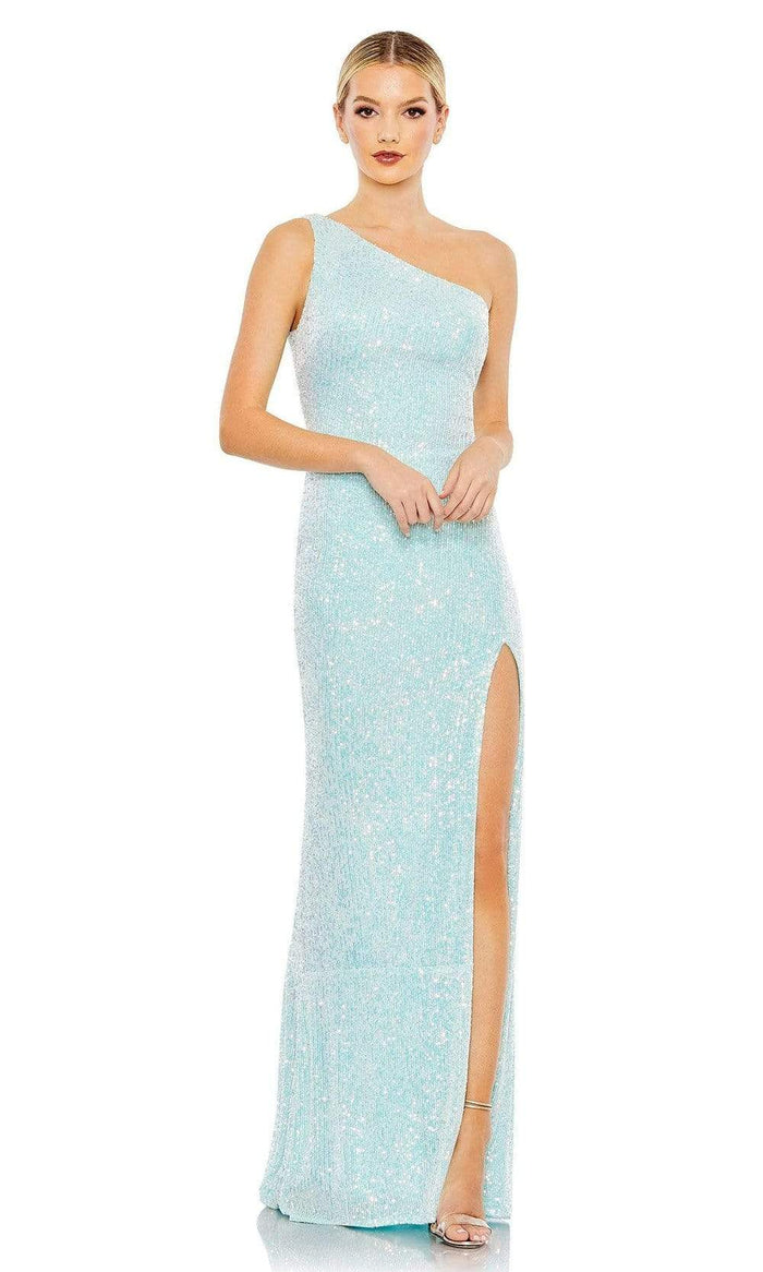 Ieena Duggal - 26990 Draped Back Sheath Gown Special Occasion Dress 0 / Ice Blue