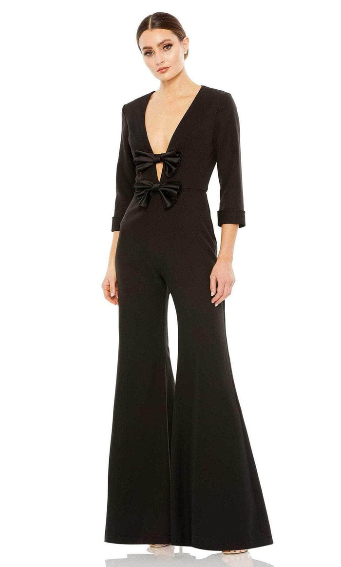 Ieena Duggal 27033 - Bow Detailed Quarter Sleeve Jumpsuit Formal Pantsuits 0 / Black
