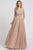 Ieena Duggal - 30700I Ruched Jewel Quarter Sleeves Ballgown Prom Dresses 0 / Rose/Gold