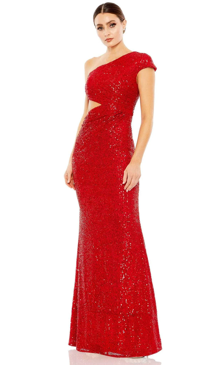 Ieena Duggal 42022 - Sequined Single Cap Sleeve Prom Gown Prom Dresses 0 / Red