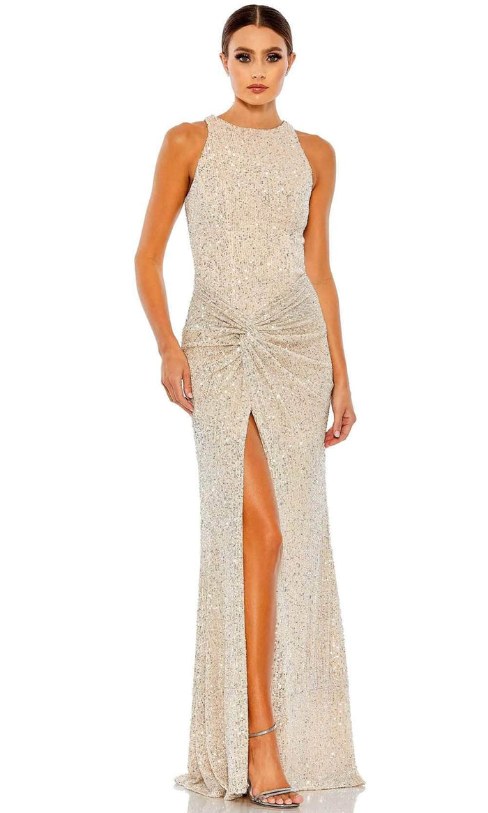 Ieena Duggal 42025 - Sequined Sleeveless Evening Gown Evening Dresses 0 / Nude Silver