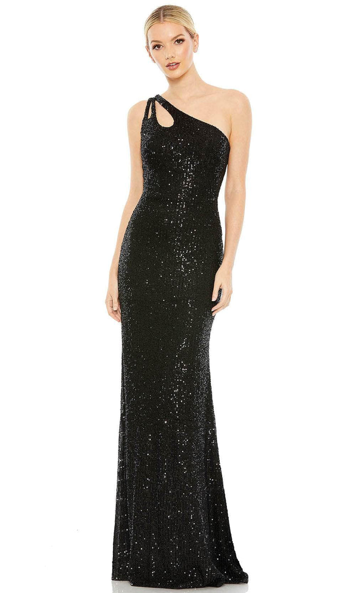 Ieena Duggal 42029 - Asymmetric Shoulder Cutout Formal Dress Special Occasion Dress 0 / Black