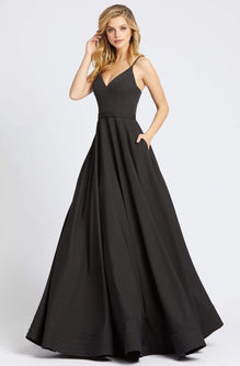 Ieena Duggal - 48855I V-Neck Sleeveless Modest Prom A-Line Dress - 12 / Black