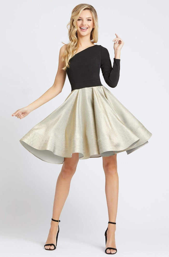 Ieena Duggal - 48929I Single Long Sleeve A-line Cocktail Dress Homecoming Dresses 0 / Black / Gold