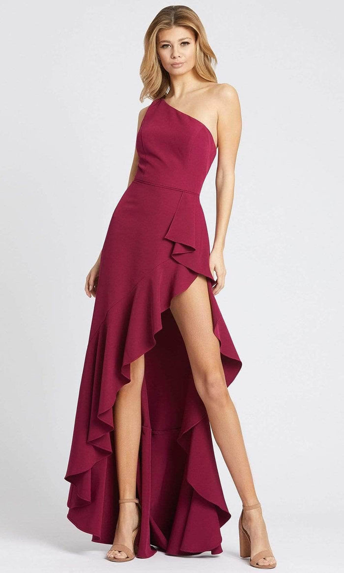 Ieena Duggal - 49089 Flowy Slit Dress Prom Dresses 0 / Berry