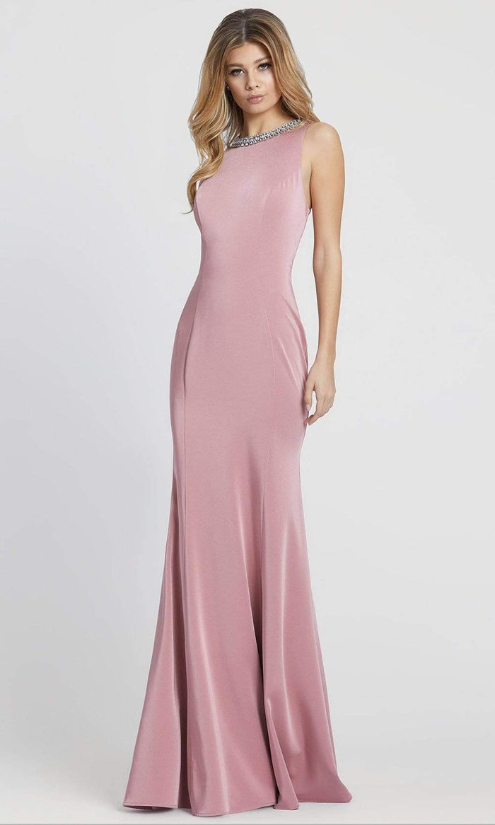 Ieena Duggal - 49093 Beaded Jewel Neck Sheath Dress Evening Dresses 0 / Rose Pink