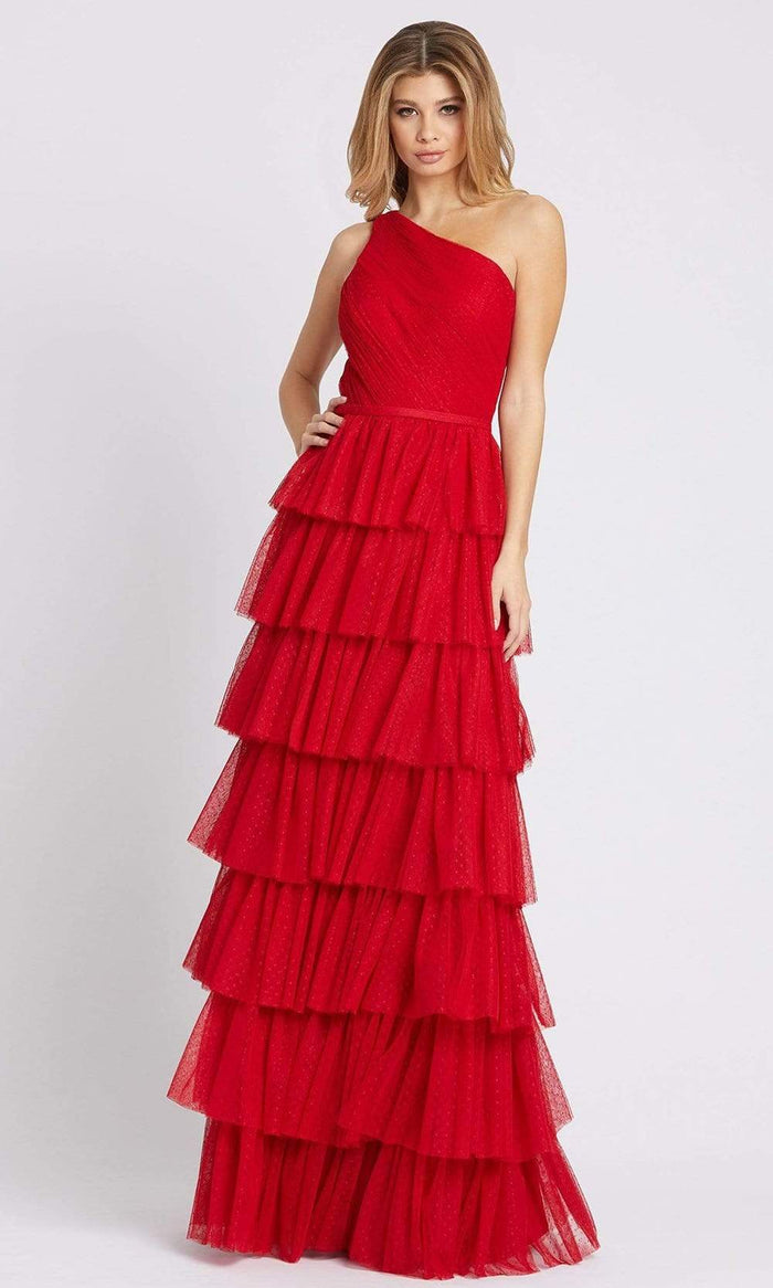 Ieena Duggal - 49102 One Shoulder Long Tiered Dress Prom Dresses 0 / RED