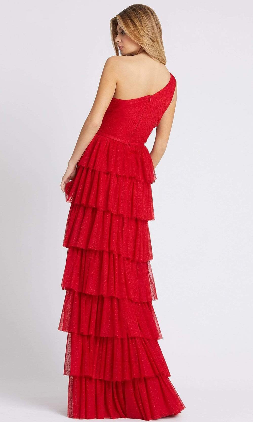 Red Chiffon Ruffle Layer Maxi Dress
