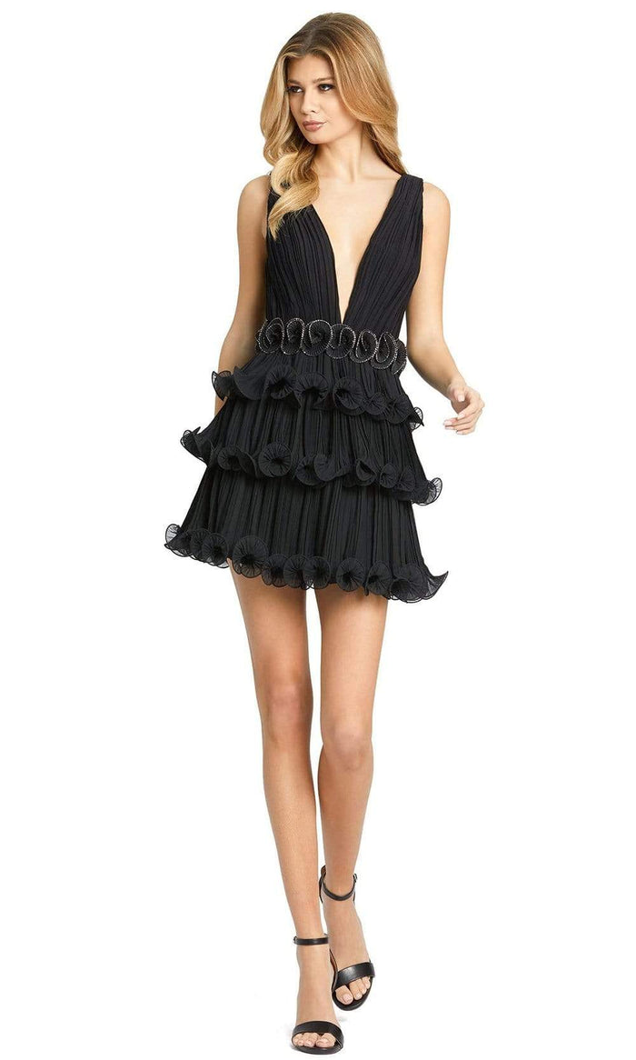 Ieena Duggal - 49120 Shirr-Ornate Tiered A-Line Dress Cocktail Dresses 0 / Black