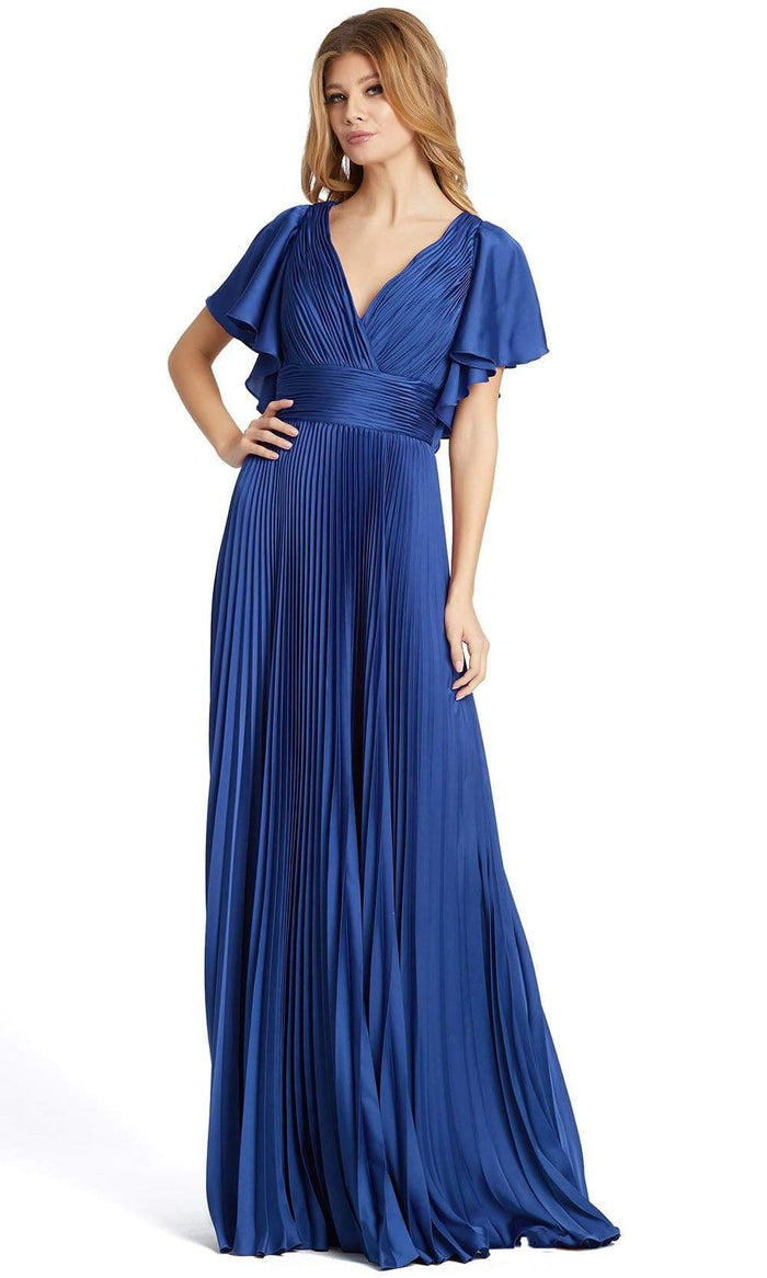 Ieena Duggal - 49184 V Neck Pleated A-Line Dress Special Occasion Dress 0 / Sapphire