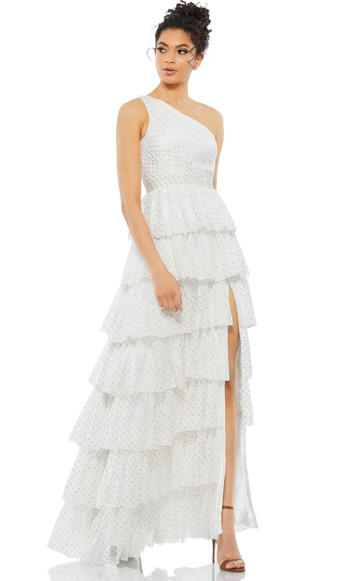Ieena Duggal 49512 - Ruffle Tired Skirt One-Sleeve Prom Dress Prom Dresses 0 / White